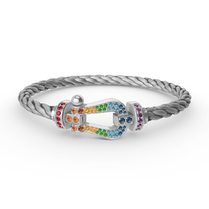 [Marin]FORC LARGE HORSESHOE  COLORED DIAMOND BRACELET SILVER