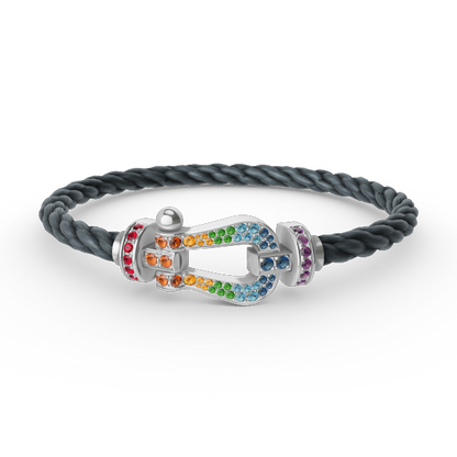 [Marin]FORC LARGE HORSESHOE  COLORED DIAMOND BRACELET SILVER