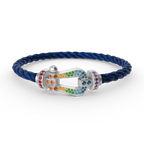 [Marin]GRAND BRACELET FER À CHEVAL EN DIAMANTS DE COULEUR EN ARGENT