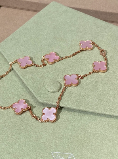 [Marin Jewellery] Pink Necklace with Ten Clover Designs