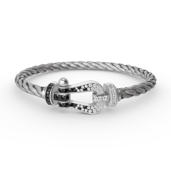 [Marin]GRAND FER À CHEVAL NOIR ET BLANC AVEC DIAMANT EN ARGENT