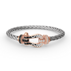 [Marin]BRACELET FER À CHEVAL LARGE NOIR BLANC DIAMANT OR ROSE