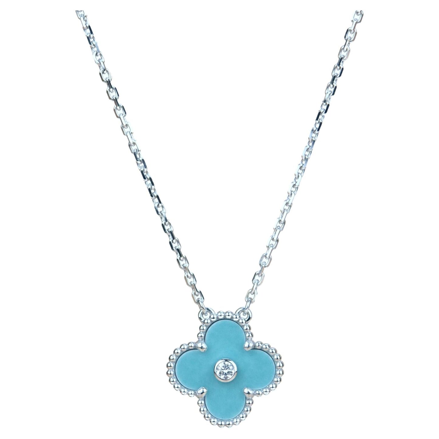 [Marin-Jewelry]CLOVER 15MM DIAMOND SVRES PORCELAIN  NECKLACE SILVER