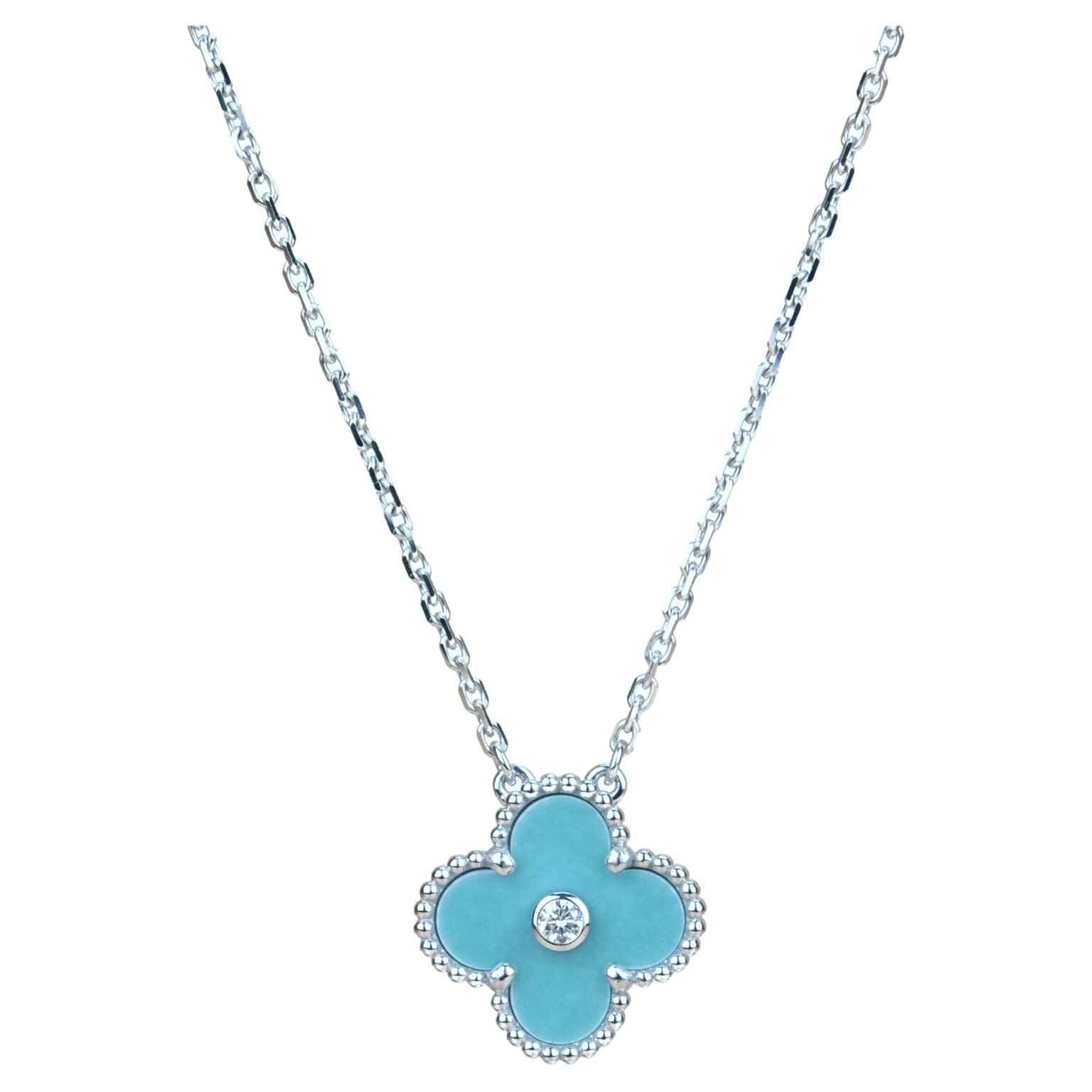 [Marin]CLOVER 15MM DIAMOND SVRES PORCELAIN  NECKLACE SILVER