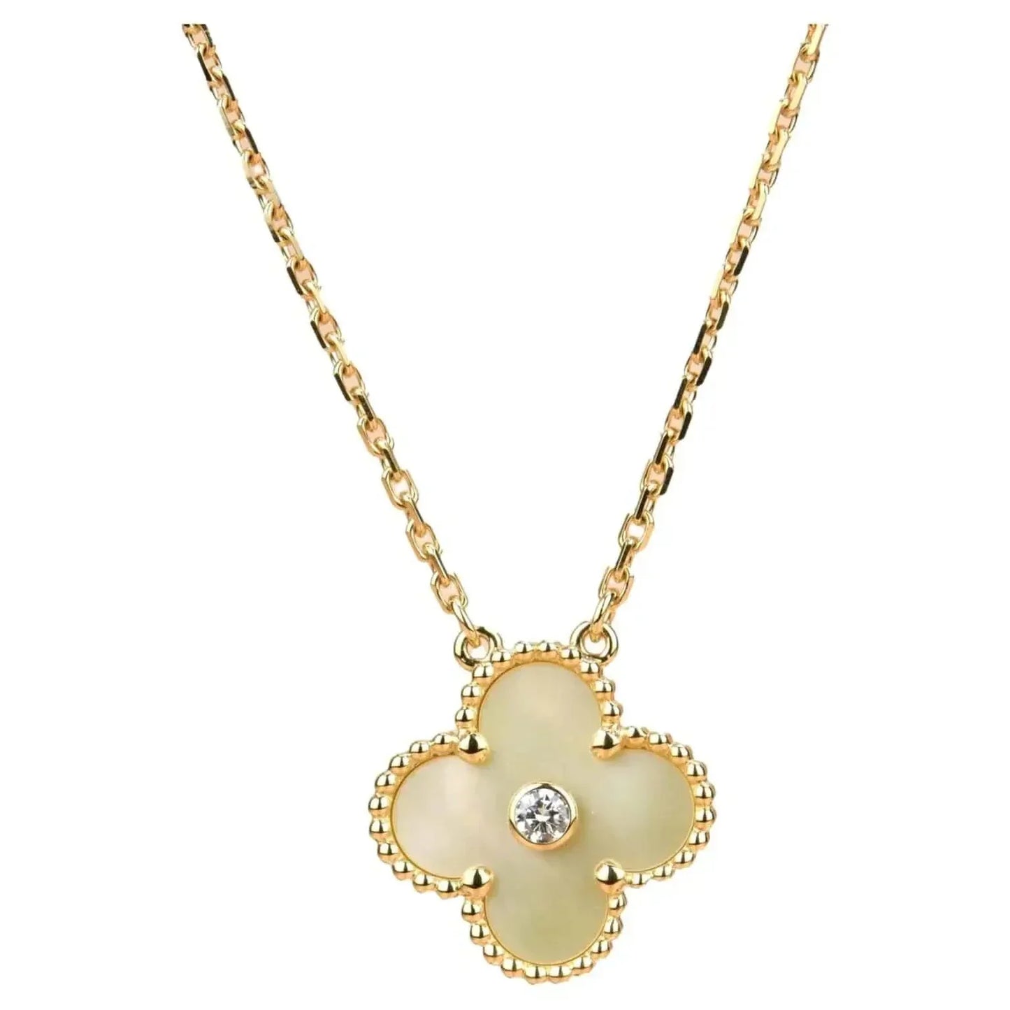 [Marin-Jewelry]CLOVER 15MM DIAMOND GOLD MOTHER OF PEARL NECKLACE