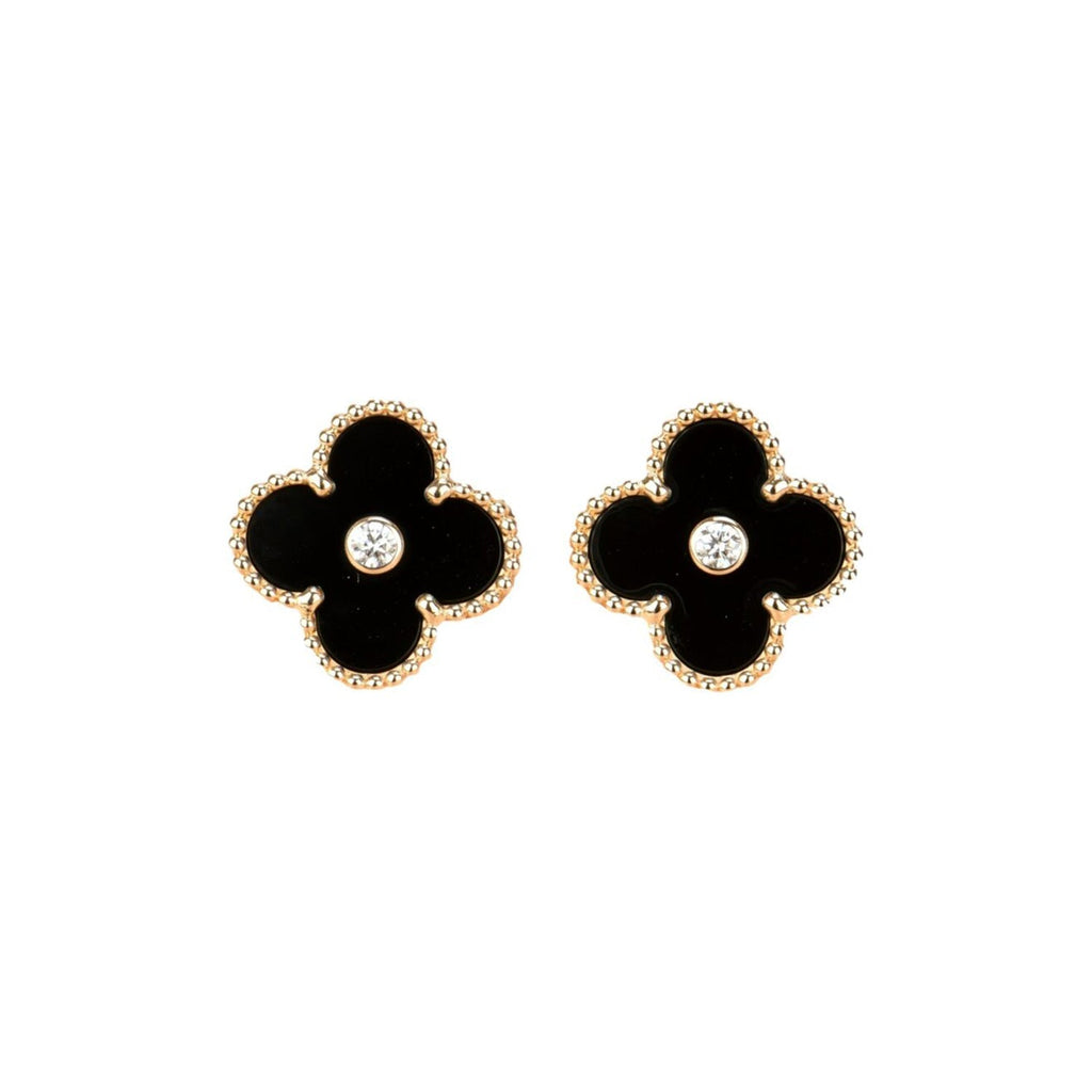[Marin]CLOVER MEDIUM 1 MOTIFS ONYX DIAMOND EARRINGS