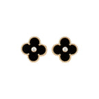 [Marin]CLOVER MEDIUM 1 MOTIFS ONYX DIAMOND EARRINGS