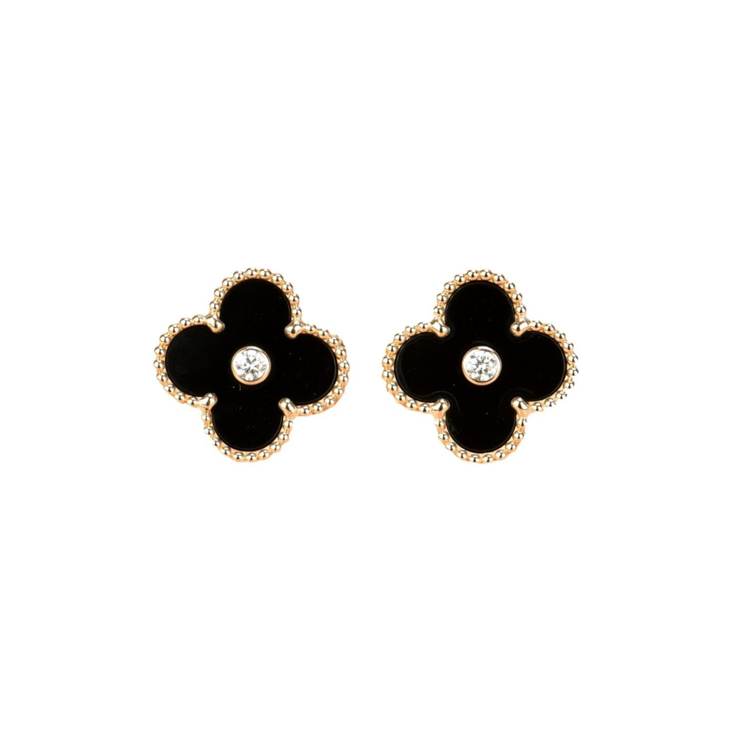[Marin]CLOVER MEDIUM 1 MOTIFS ONYX DIAMOND EARRINGS