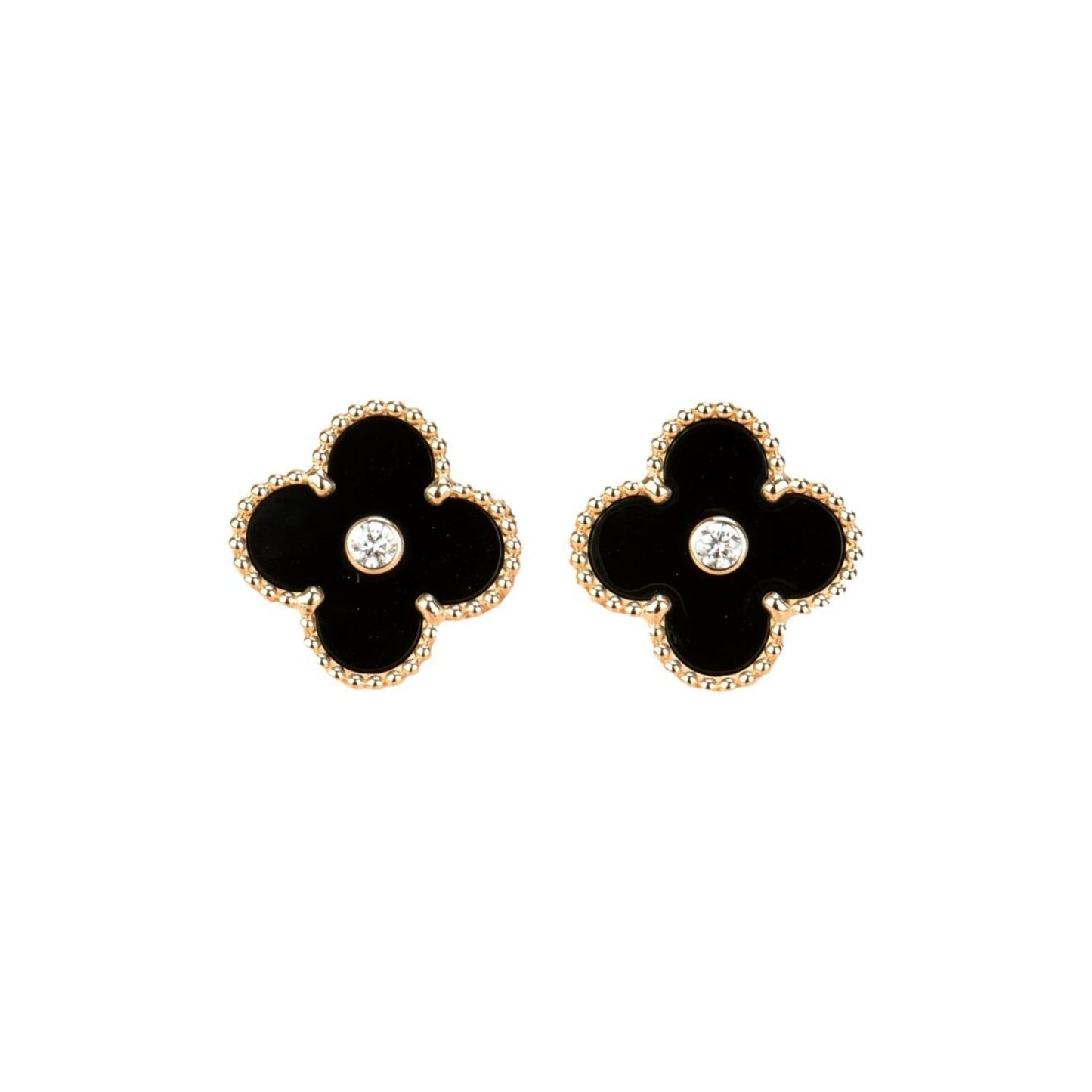 [Marin]CLOVER MEDIUM 1 MOTIFS ONYX DIAMOND EARRINGS