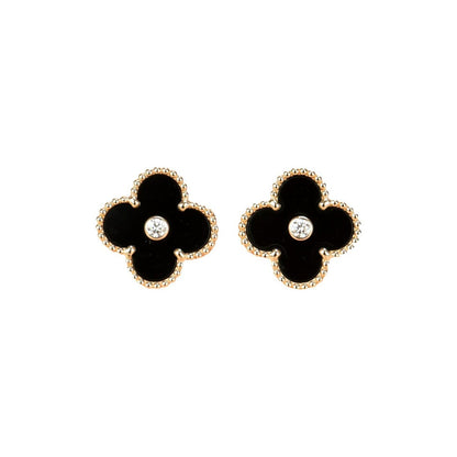 [Marin]CLOVER MEDIUM 1 MOTIFS ONYX DIAMOND EARRINGS