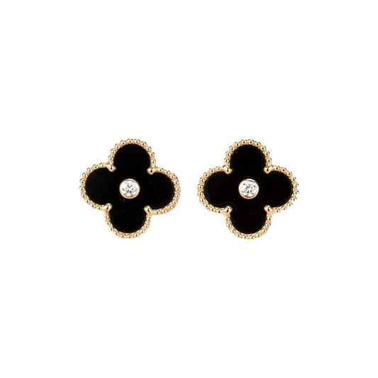 [Marin]CLOVER MEDIUM 1 MOTIFS ONYX DIAMOND EARRINGS