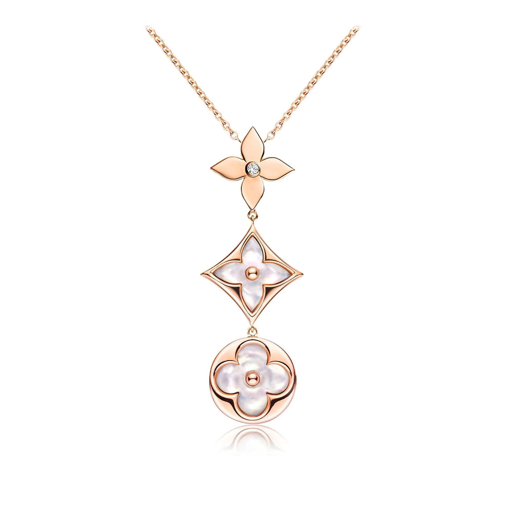 [Marin]COLOR BLOSSOM LARIAT NECKLACE PINK GOLD WHITE MOTHER PEARL AND DIAMOND