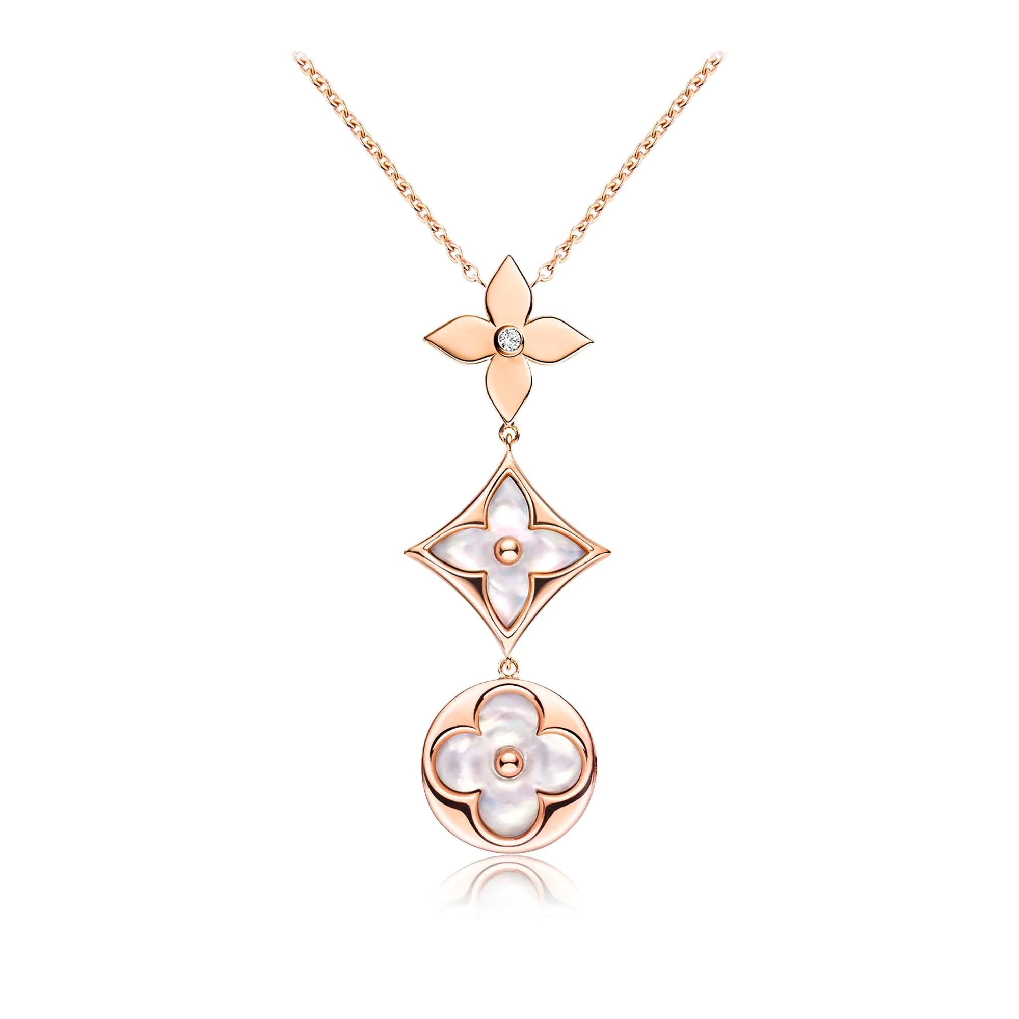 [Marin]COLOR BLOSSOM LARIAT NECKLACE PINK GOLD WHITE MOTHER PEARL AND DIAMOND