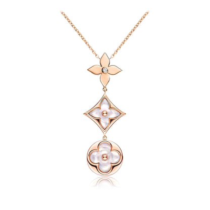 [Marin-Jewelry]COLOR BLOSSOM LARIAT NECKLACE PINK GOLD WHITE MOTHER PEARL AND DIAMOND