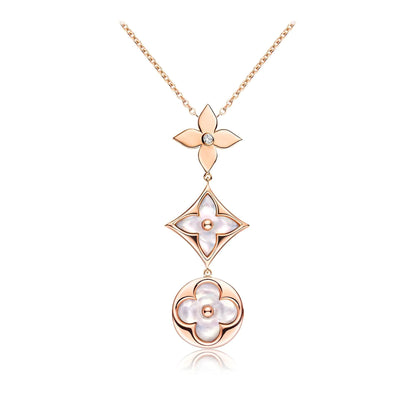 [Marin]COLOR BLOSSOM LARIAT NECKLACE PINK GOLD WHITE MOTHER PEARL AND DIAMOND