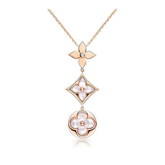 [Marin]COLOR BLOSSOM LARIAT NECKLACE PINK GOLD WHITE MOTHER PEARL AND DIAMOND