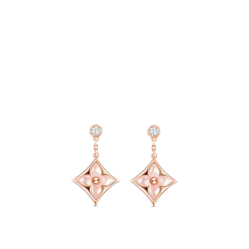 [Marin]DOUBLE STAR PINK GOLD MOP DROP EARRINGS