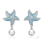 Boucles d'oreilles clous étoiles de mer en zircon bleu océan Boucles d'oreilles pendantes coquille et perle