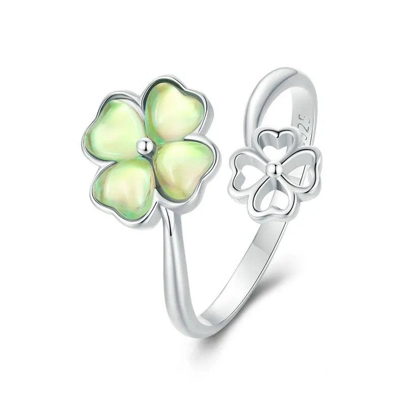Bague Trèfle à Quatre Feuilles Plaqué Or Blanc