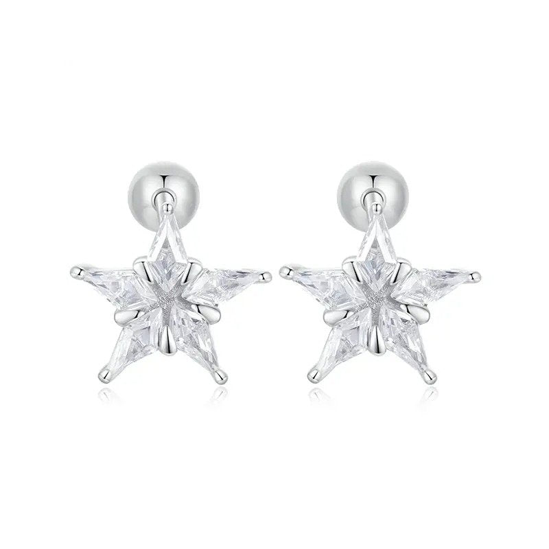 Boucles d'oreilles clous étoiles scintillantes plaquées platine avec zircone cubique
