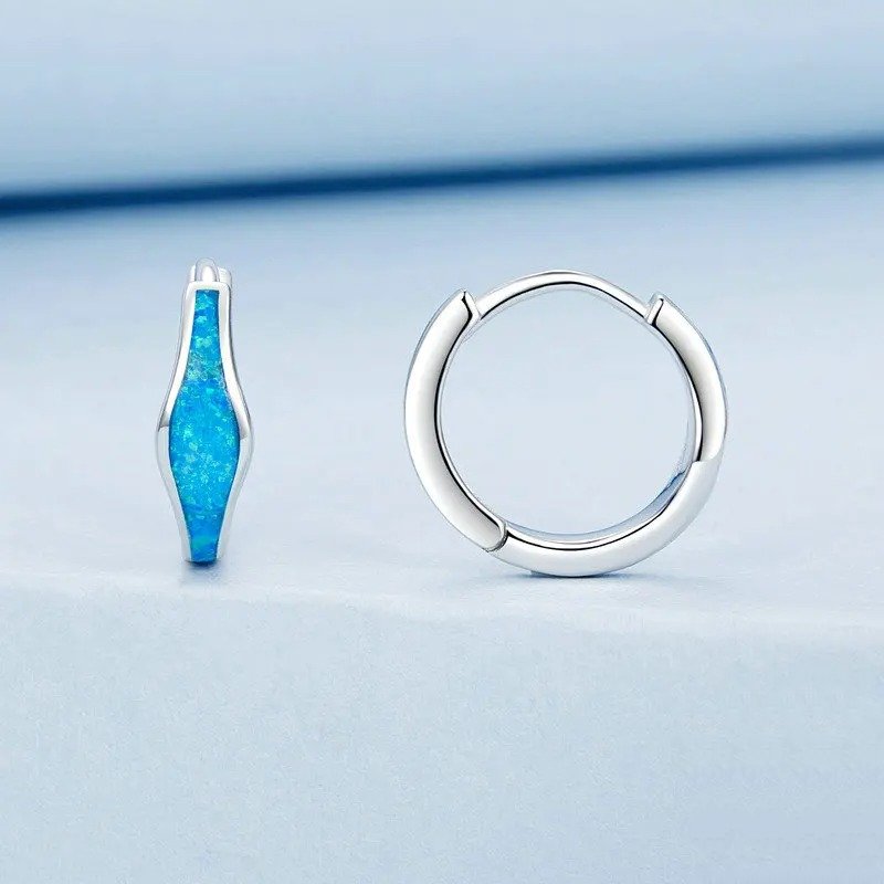 Boucles d'oreilles créoles en opale pour femme Plaqué or blanc