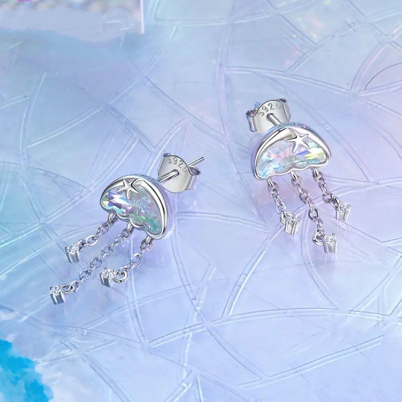 Boucles d'oreilles clous méduses irisées pour femmes adolescentes