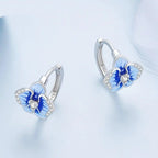 Boucles d'oreilles clips Papillon Orchidée Émail Bleu Fleur de Phalaenopsis
