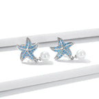 Boucles d'oreilles clous étoiles de mer en zircon bleu océan Boucles d'oreilles pendantes coquille et perle