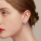 Boucles d'oreilles clips Papillon Orchidée Émail Bleu Fleur de Phalaenopsis
