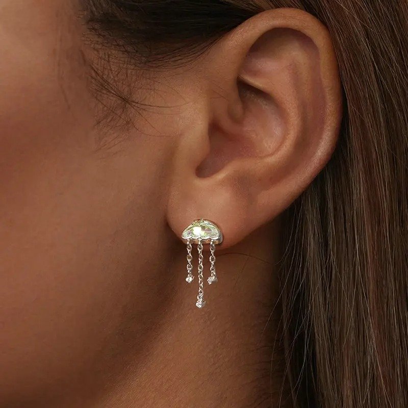 Boucles d'oreilles clous méduses irisées pour femmes adolescentes
