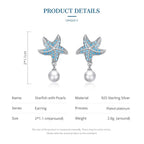 Boucles d'oreilles clous étoiles de mer en zircon bleu océan Boucles d'oreilles pendantes coquille et perle