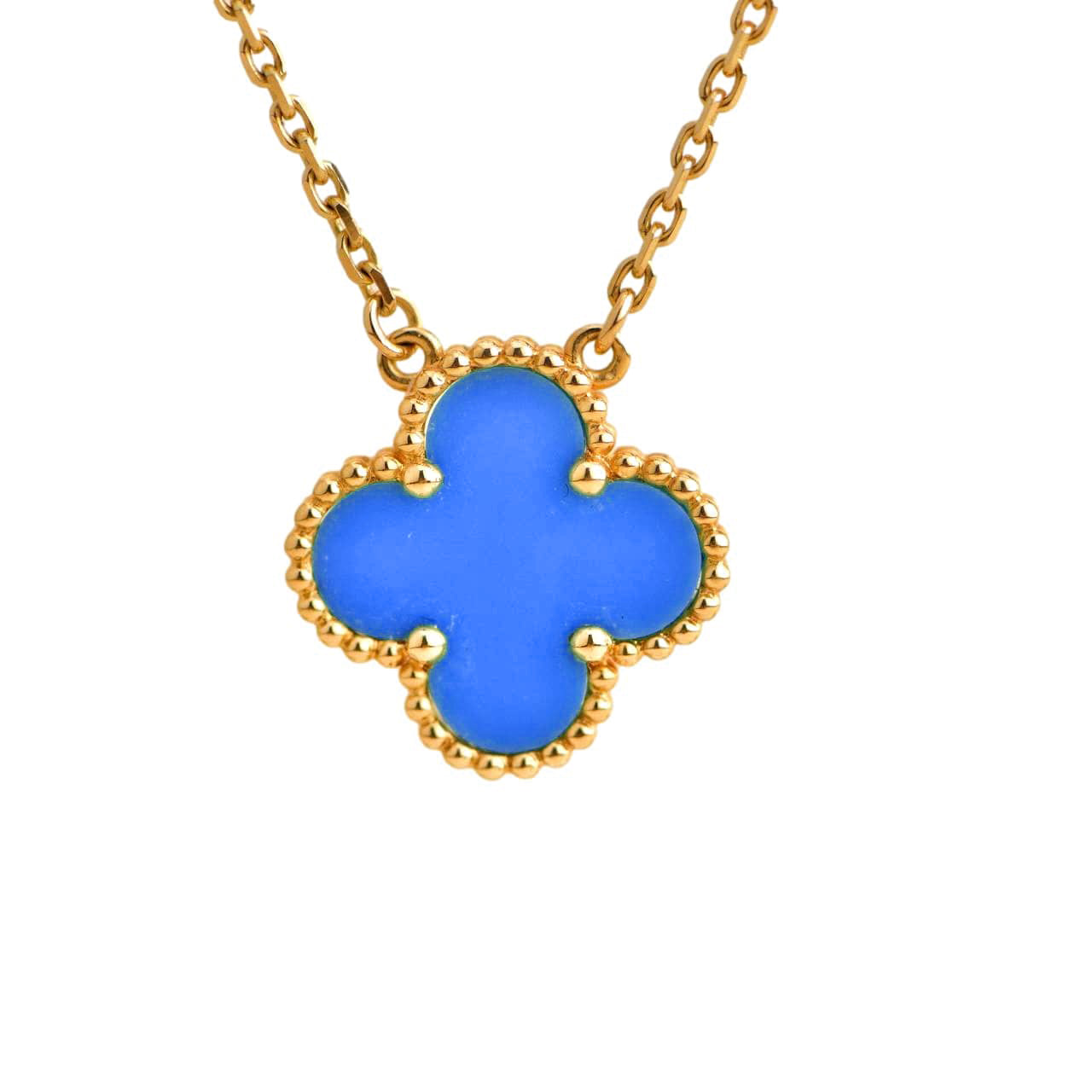 [Marin-Jewelry]CLOVER 15MM BLUE AGATE NECKLACE