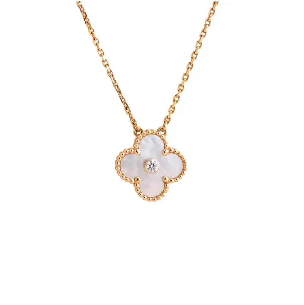 [Marin]CLOVER 15MM DIAMOND WHITE FRITILLARIA NECKLACE