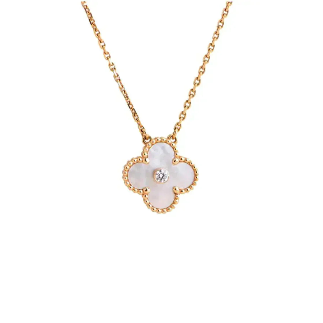 [Marin-Jewelry]クローバー 15mm ダイヤモンド白蝶貝ネックレス