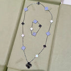 [⭐Shinejoy]DETACHABLE CLOVER 15(11+4) FLOWER SILVER NECKLACE SET