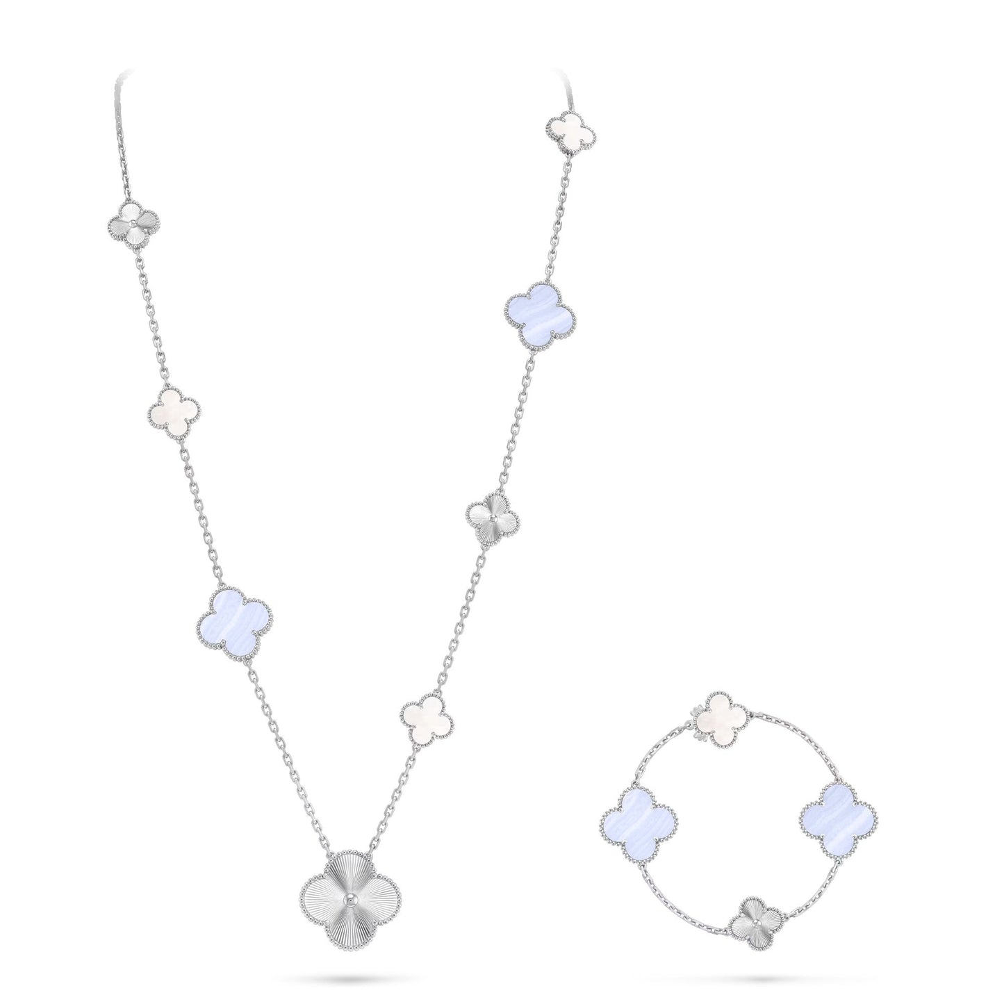 [Marin-Jewelry]デタッチャブル クローバー 15(11+4) フラワー シルバー ネックレスセット