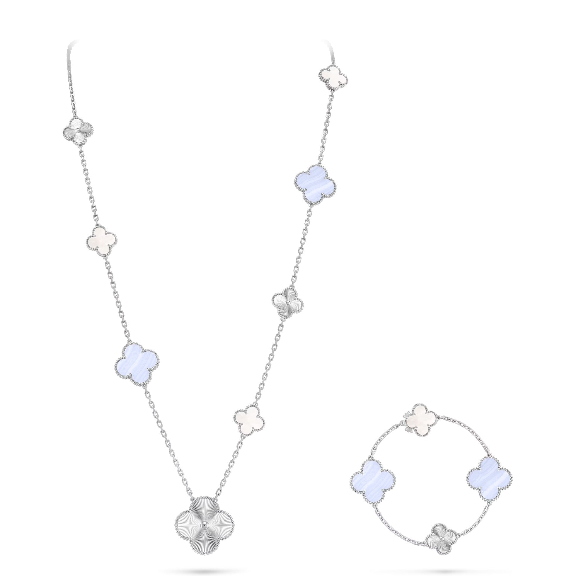 [⭐Shinejoy]DETACHABLE CLOVER 15(11+4) FLOWER SILVER NECKLACE SET