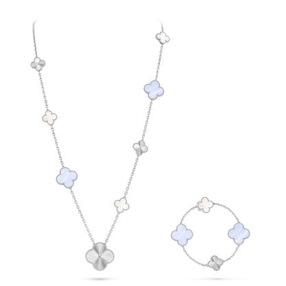 [Marin-Jewelry]デタッチャブル クローバー 15(11+4) フラワー シルバー ネックレスセット