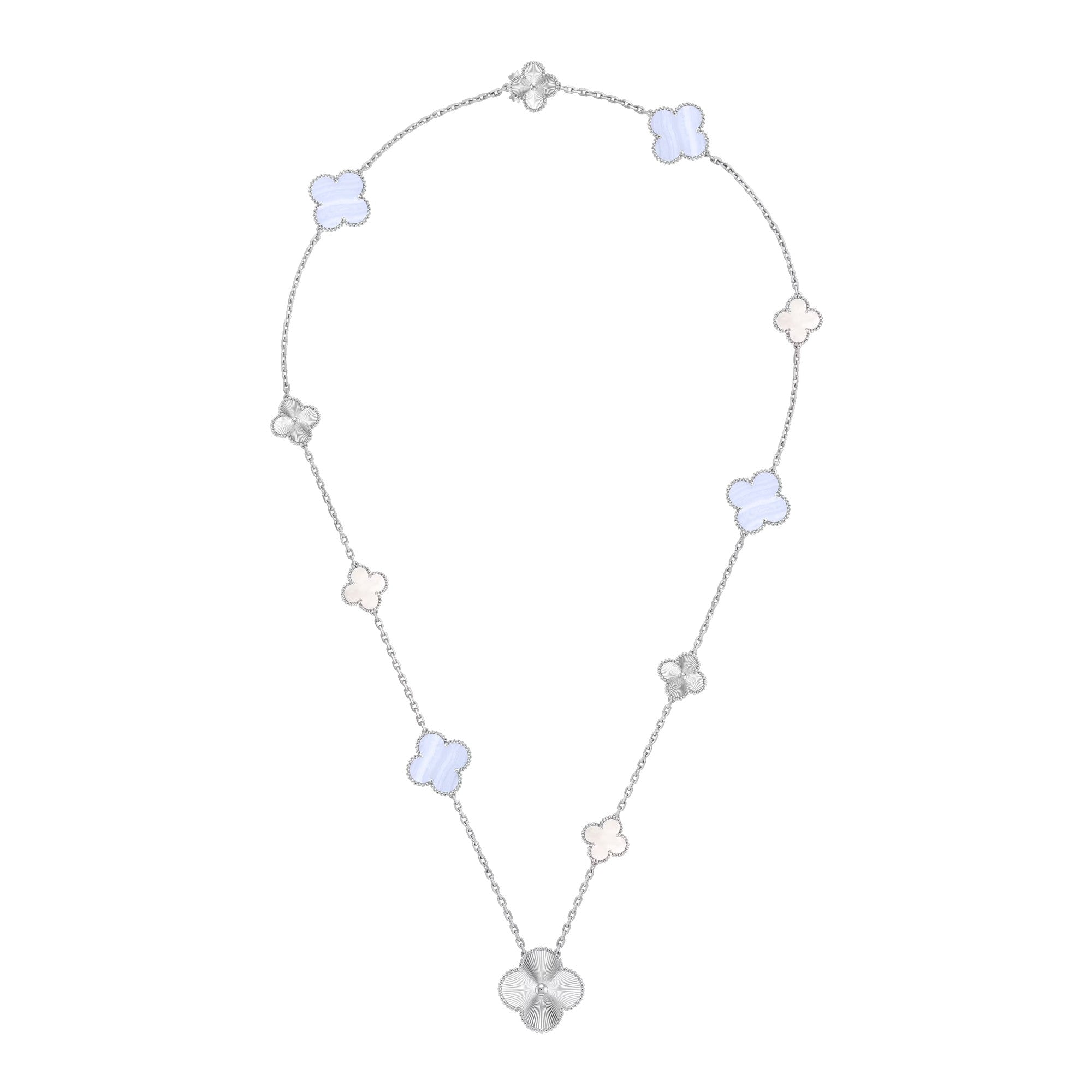 [⭐Shinejoy]DETACHABLE CLOVER 15(11+4) FLOWER SILVER NECKLACE SET