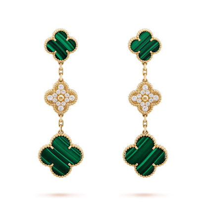[Marin]CLOVER EARRINGS GOLD MALACHITE DIAMOND 3 MOTIF