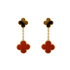 [Marin]BOUCLES D'OREILLES CLOVER 2 MOTIF ŒIL DE TIGRE ET CORNALINE