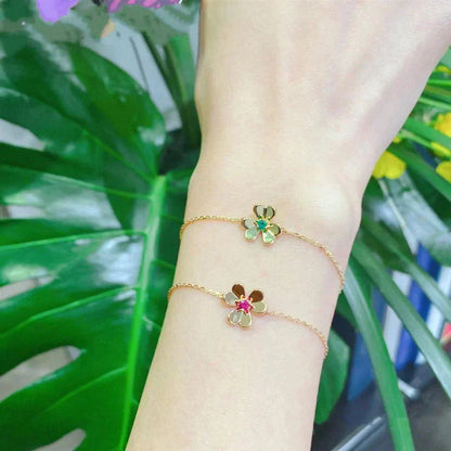 [Marin]FRIVOLE GOLD FLOWER PINK MALACHITE BRACELET
