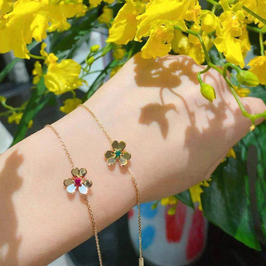 [Marin]FRIVOLE GOLD FLOWER PINK MALACHITE BRACELET