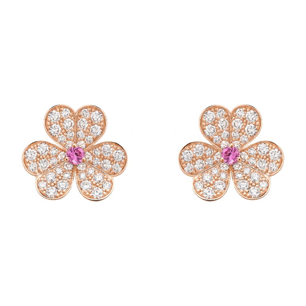 [Marin]BOUCLES D'OREILLES FLEUR FRIVOLE EN OR ROSE ET DIAMANTS