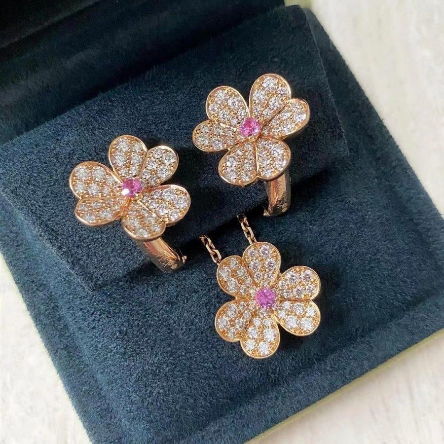 [Marin]BOUCLES D'OREILLES FLEUR FRIVOLE EN OR ROSE ET DIAMANTS