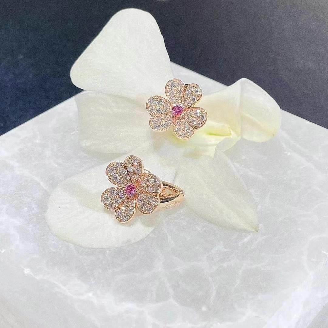 [Marin]FRIVOLE PINK GOLD FLOWER DIAMOND EARRINGS