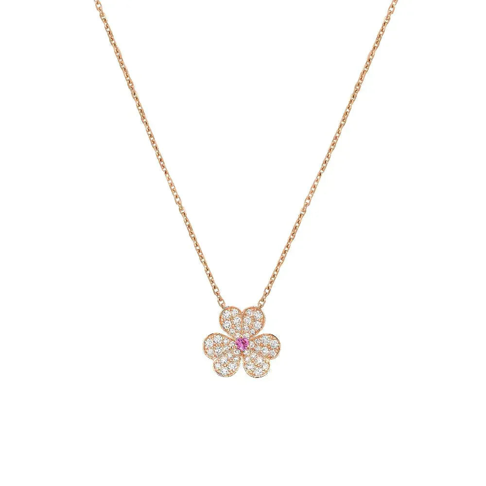 [Marin]COLLIER FRIVOLE FLEUR OR ROSE ET DIAMANTS