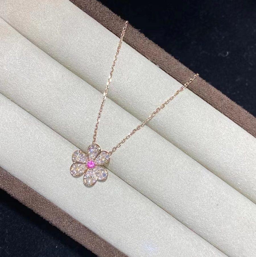 [Marin]COLLIER FRIVOLE FLEUR OR ROSE ET DIAMANTS