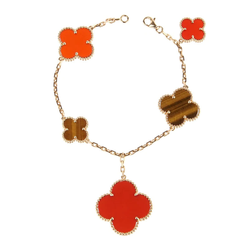 [Marin-Jewelry]CLOVER BRACELET 5 MOTIFS CARNELIAN TIGER EYE