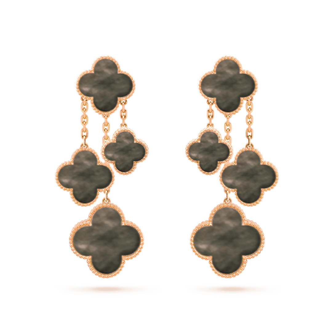 [Marin]CLOVER EARRINGS DARK MOP 4 MOTIFS ROSE GOLD